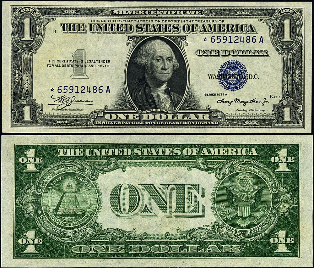 1935-A $1 Silver Certificate Non-Mule Block AU+ Star Note (1 of 3)