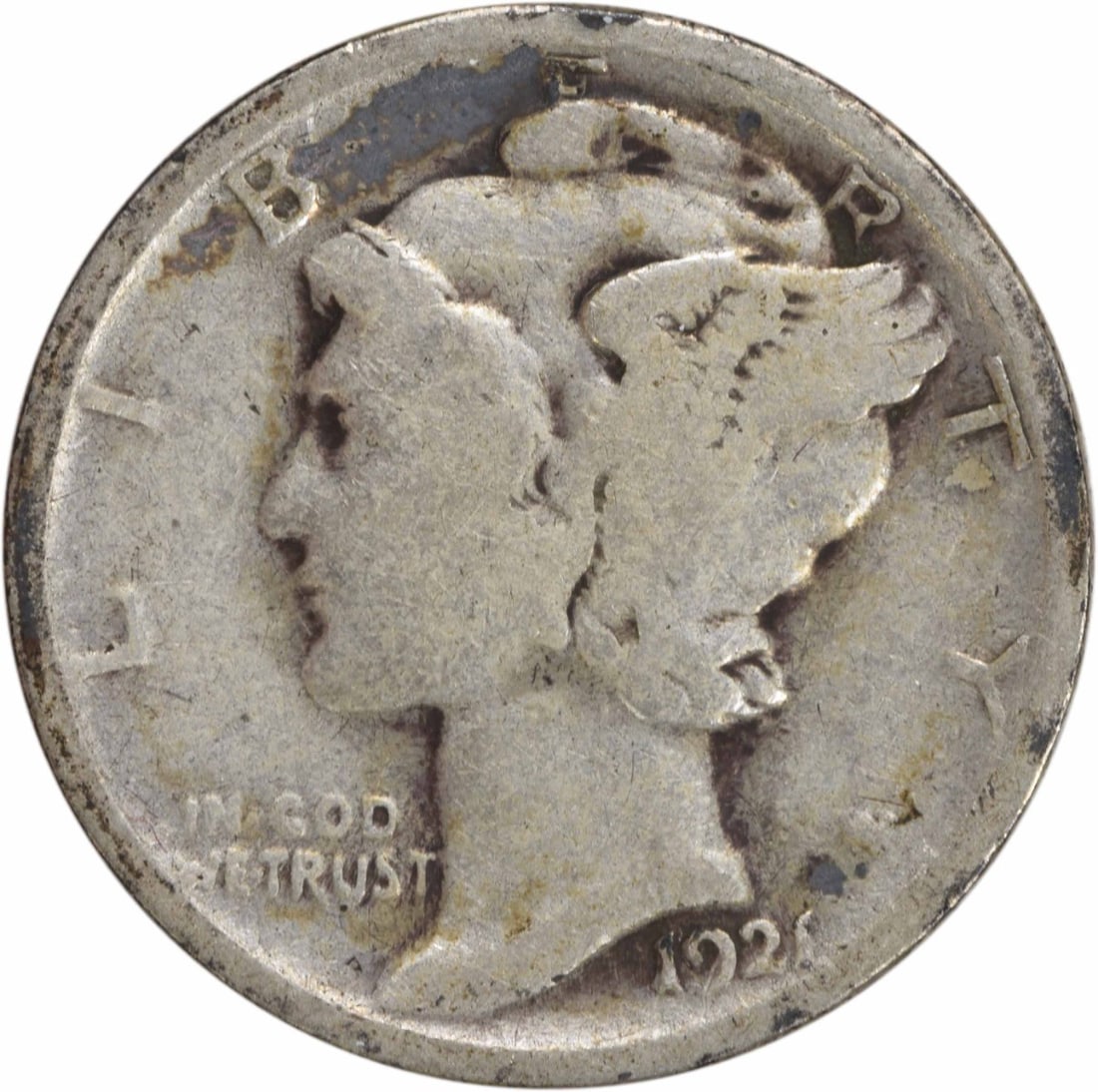 1921 Mercury Dime 10C Uncertified 90% Silver Coin (1 of 2)