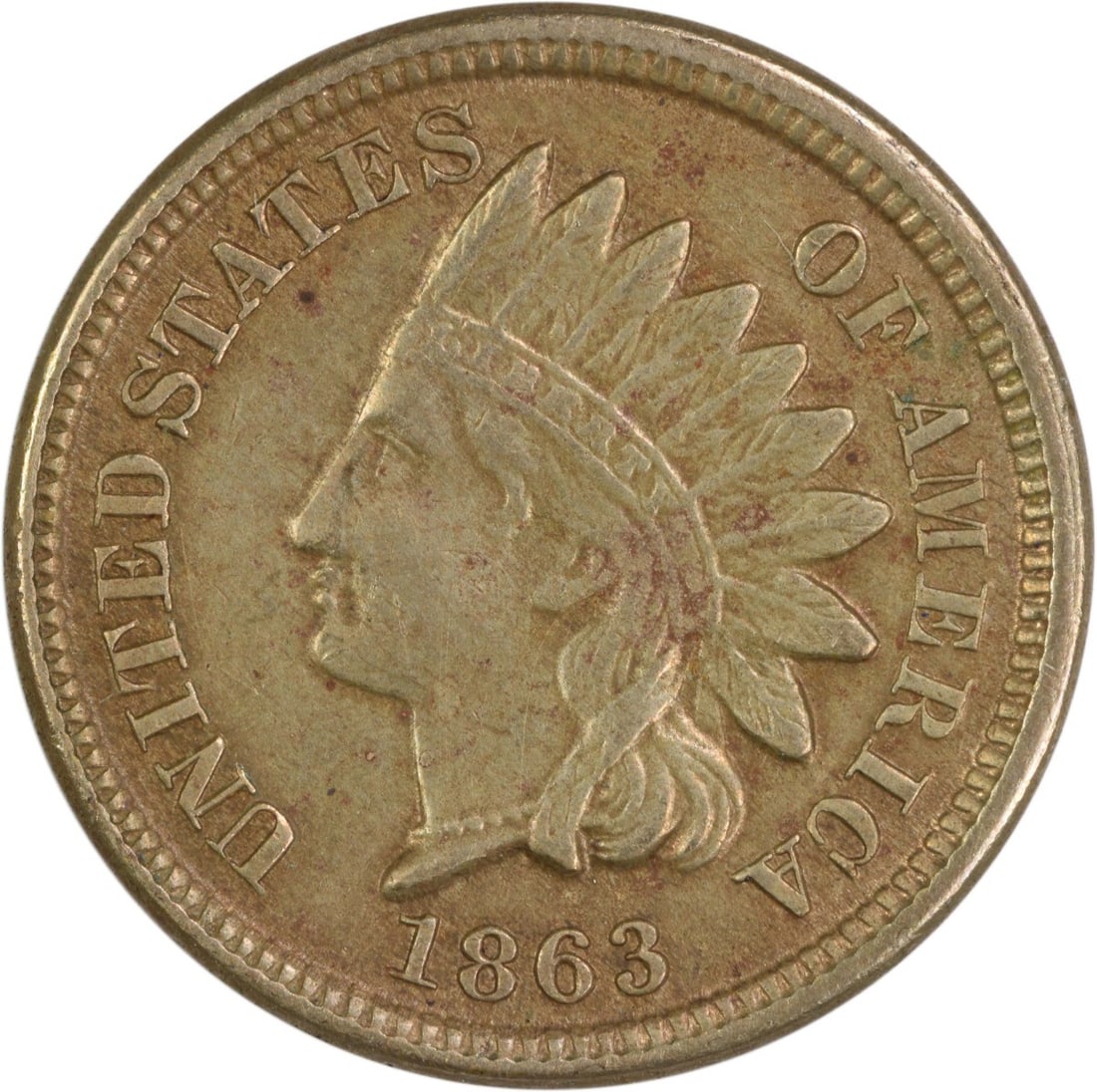 1863 Indian Head Cent EF Circulated Uncertified 19mm Copper Nickel (1 of 2)