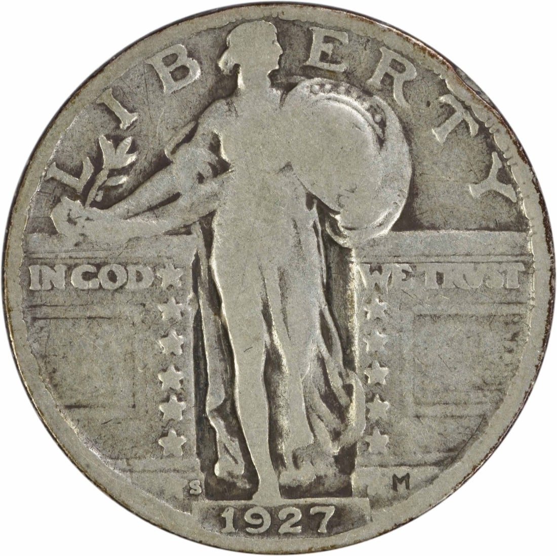 1927-S Standing Liberty Quarter 90% Silver Circulated #1112 (1 of 2)