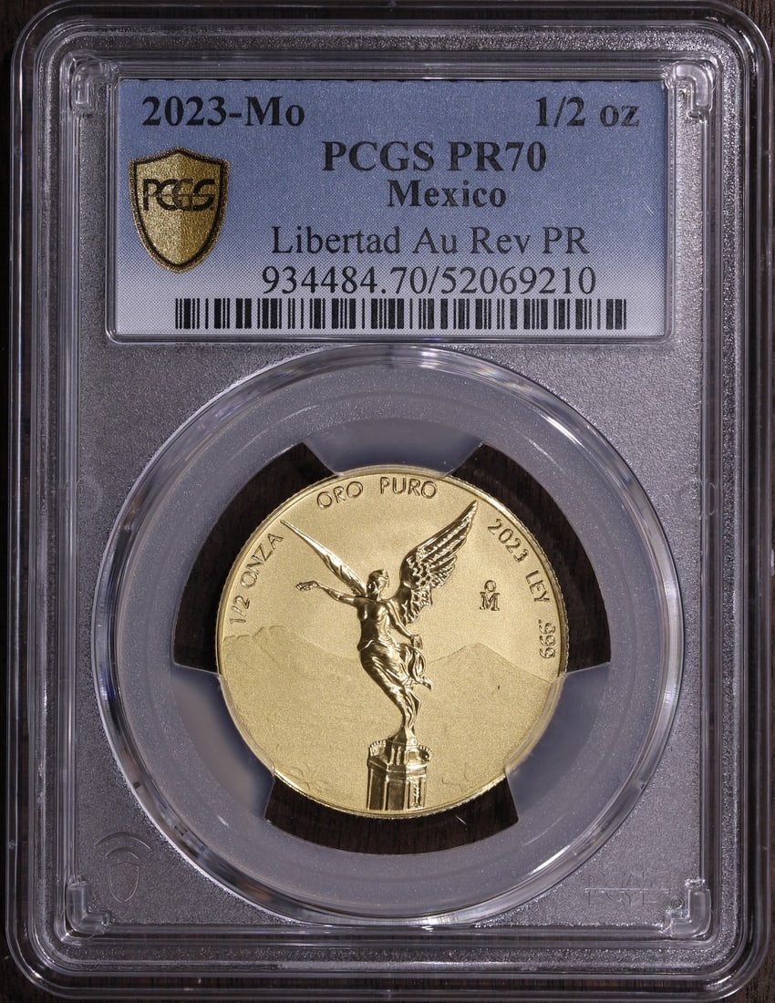 2023 Mexican Libertad 1/2 oz Gold Reverse Proof PR70 PCGS Low Mintage: 2023 Mexican Libertad 1/2 oz Gold Reverse Proof PR70 PCGS Low Mintage Introducing the exquisite 2023 Mexican Libertad Gold Coin, a stunning piece of artistry and craftsmanship. This coin features a re