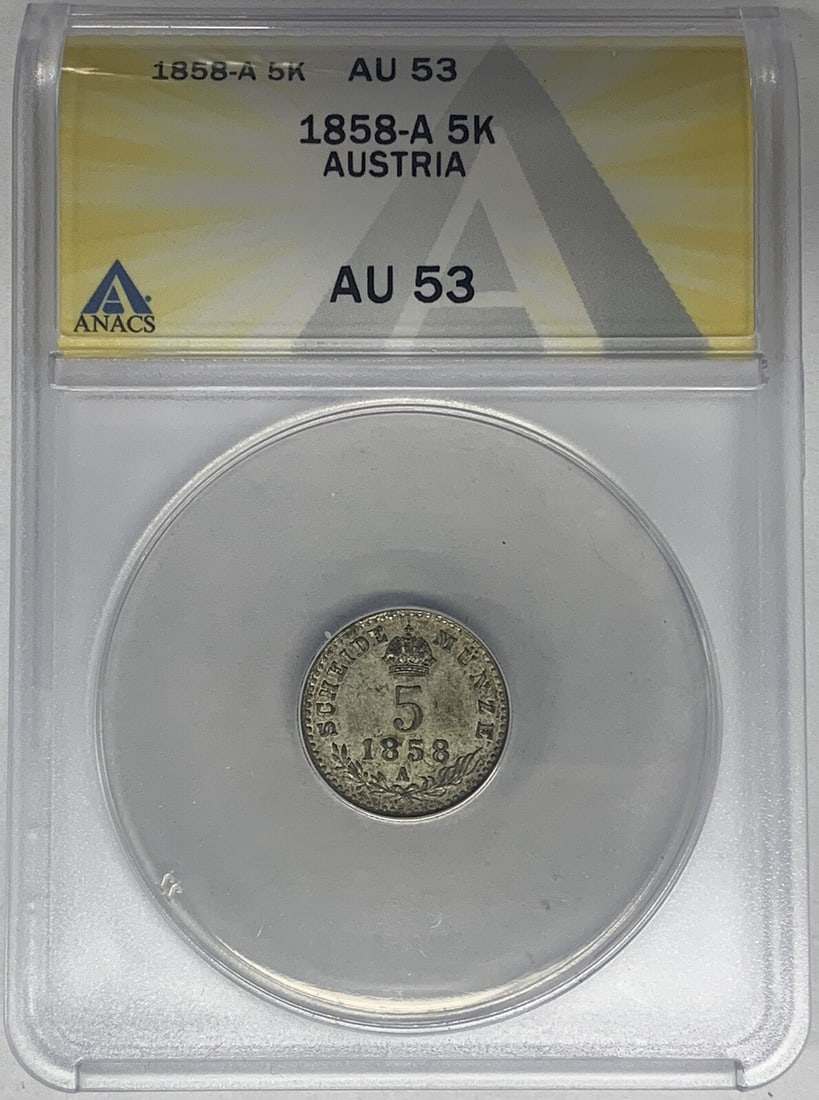 ANACS AU 53 graded 1858-A Austria 5 Kreutzer coin (1 of 2)