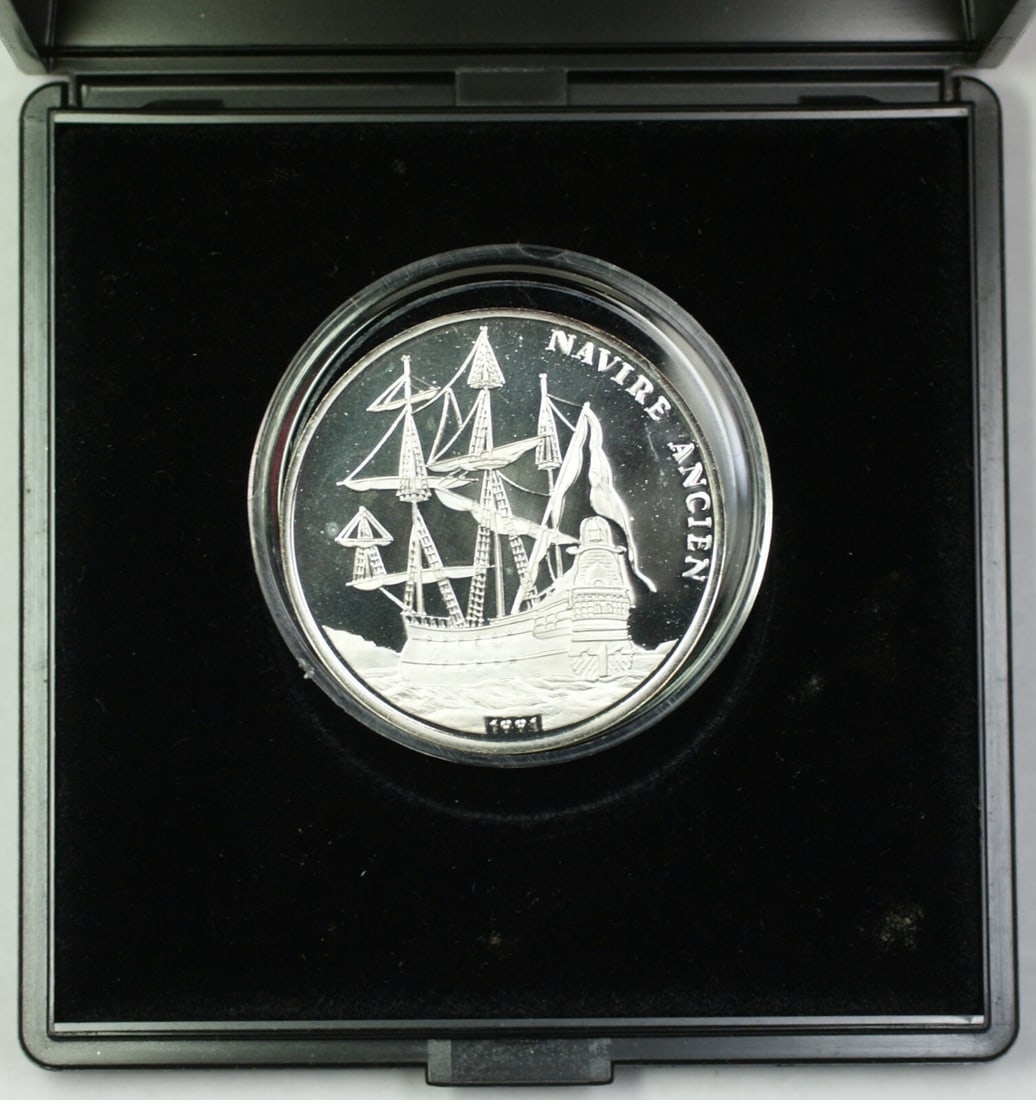 1991 Congo 500 Francs Nickel Plated Steel Coin Commemorating Spanish Galleon (1 of 2)