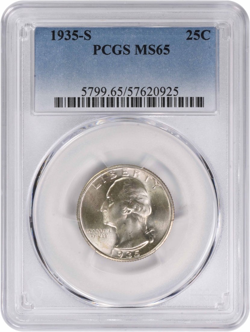 1935-S Washington Quarter MS65 PCGS 90% Silver John Flanagan Design (1 of 2)