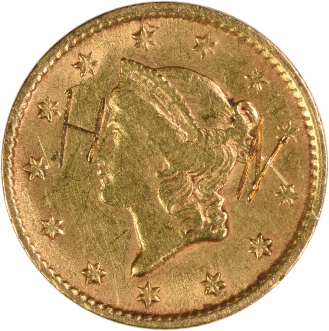 United States 1854 One Dollar Gold Coin Type 1 Initial Obverse Uncertified (1 of 2)