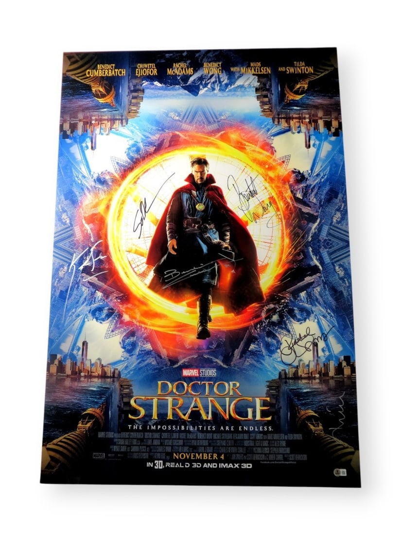Doctor Strange Cast Signed 27X40 Poster Cumberbatch McAdams Wong BAS: Doctor Strange Cast Signed 27X40 Poster Cumberbatch McAdams Wong BAS This is an original autographed poster for the film Doctor Strange, measuring 27x40 inches. The poster features the signatures of t