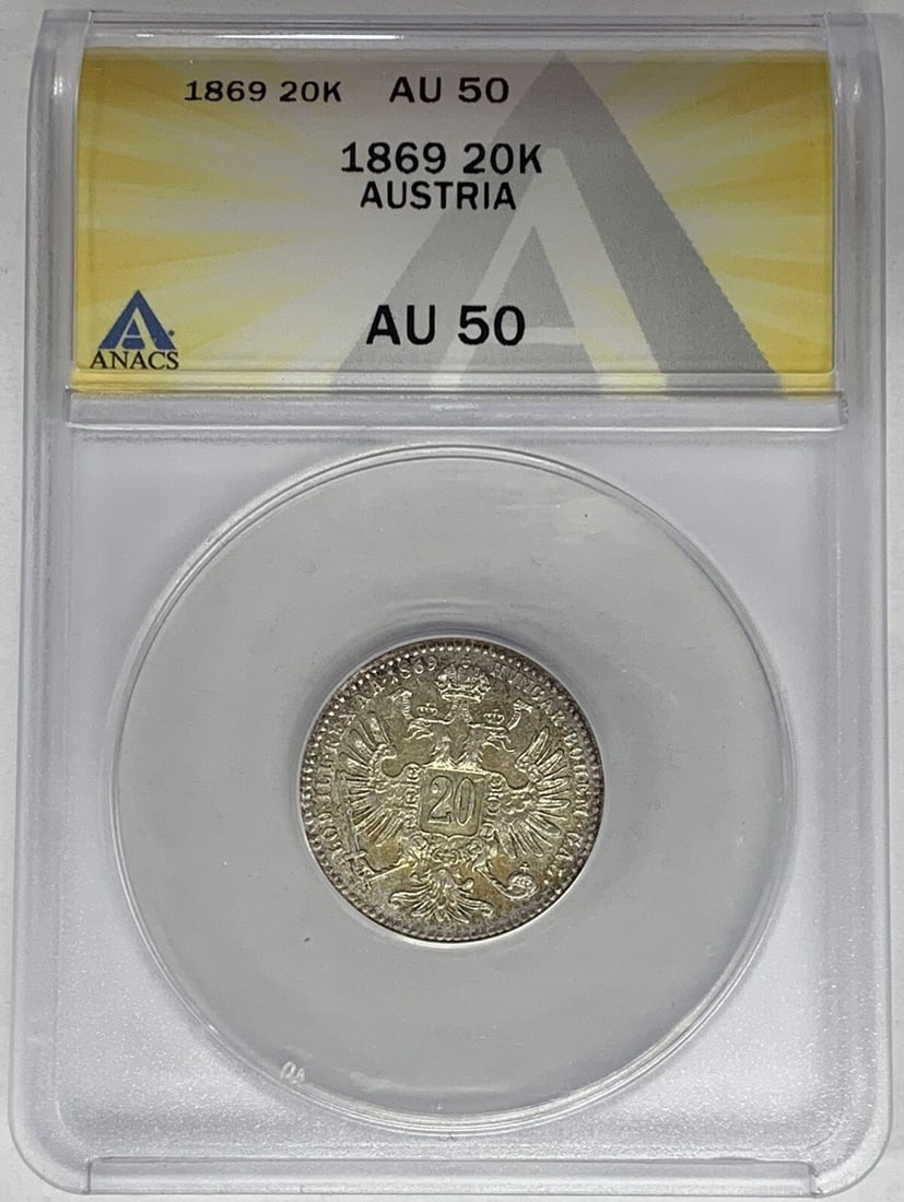 1869 Silver 20 Kreuzer Austria Coin ANACS AU 50 Certified (1 of 2)