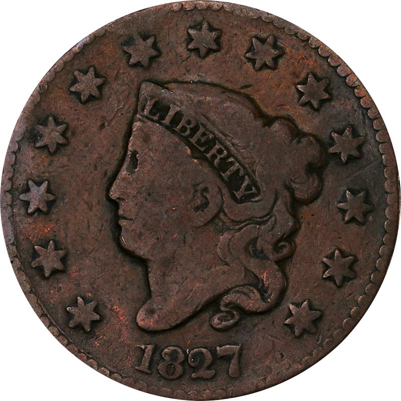 Copper 1827 United States Large Cent Circulated Coin (1 of 2)