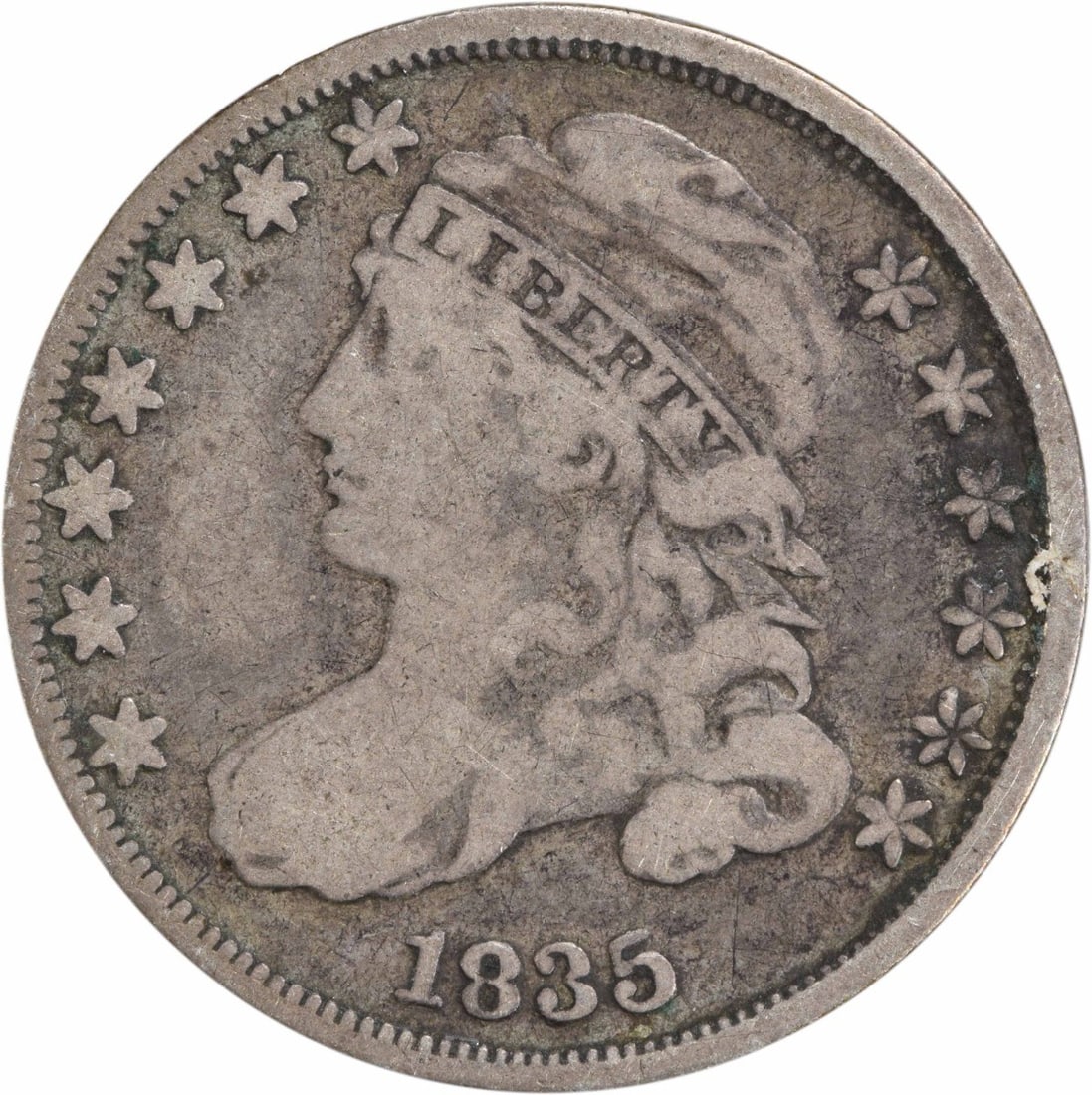 1835 Capped Bust Silver Dime 10C Uncertified Philadelphia Mint: 1835 Capped Bust Silver Dime 10C Uncertified Philadelphia Mint This 1835 Capped Bust Silver Dime, featuring the design by John Reich, is a notable piece of American numismatic history. Struck in Phila