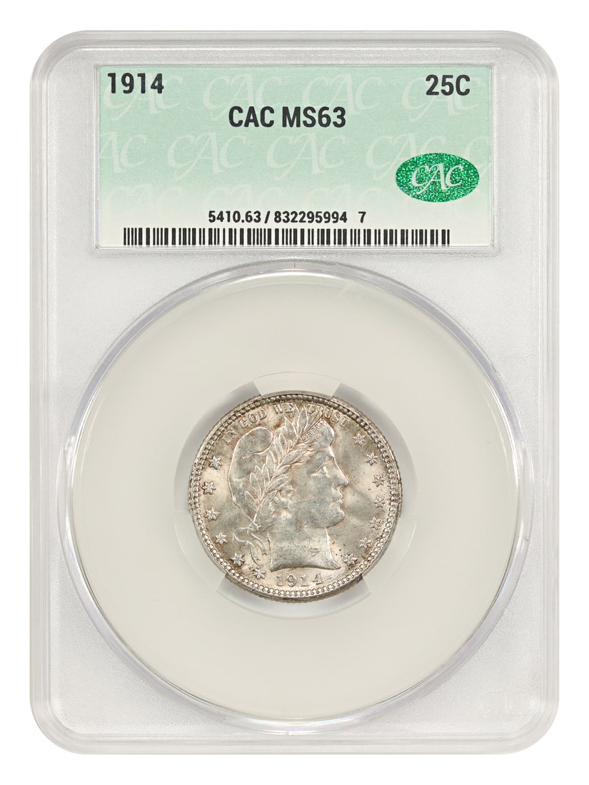 1914 Barber Quarter 25C CACG MS63 Philadelphia Mint Coin (1 of 4)