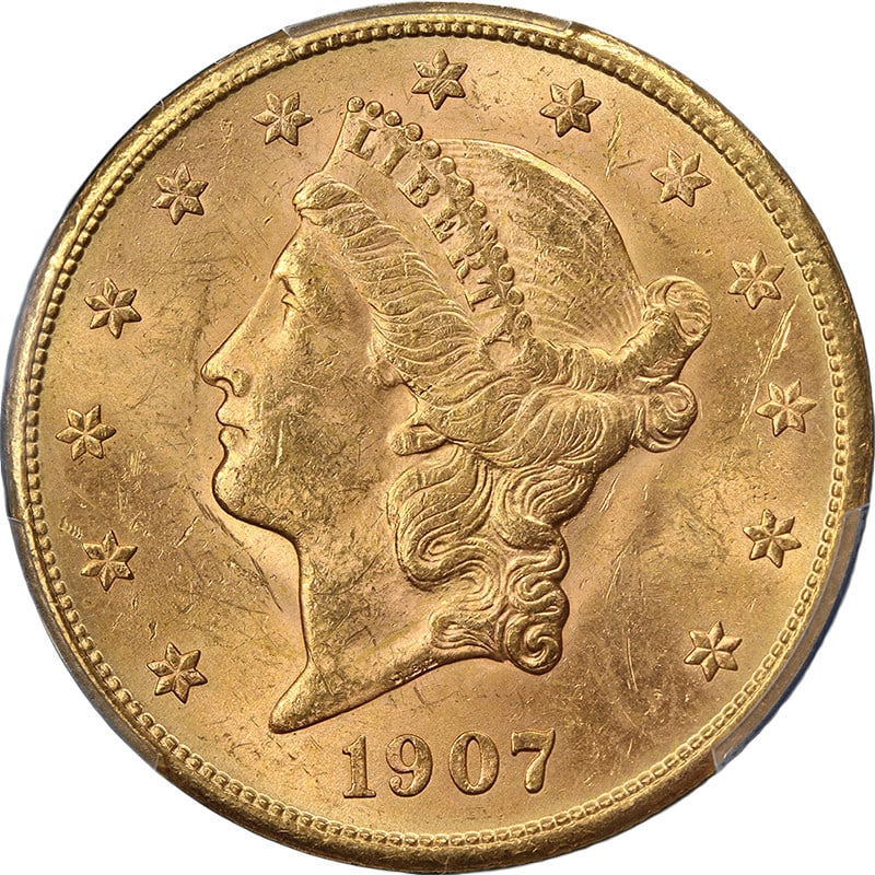 PCGS MS62 1907-S Liberty $20 Gold Coin with Strong Strike and Luster (1 of 4)