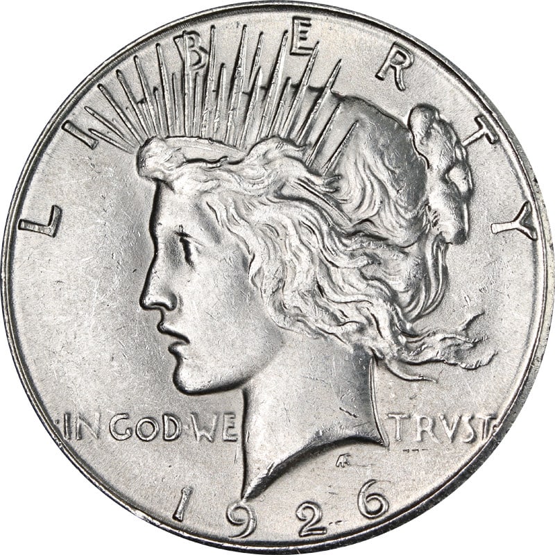 1926 San Francisco Mint Silver Peace Dollar Coin United States: 1926 San Francisco Mint Silver Peace Dollar Coin United States This is a 1926-S Peace Dollar, minted in San Francisco. The coin is composed of 90% silver and is circulated. It is an uncertified, pre-o