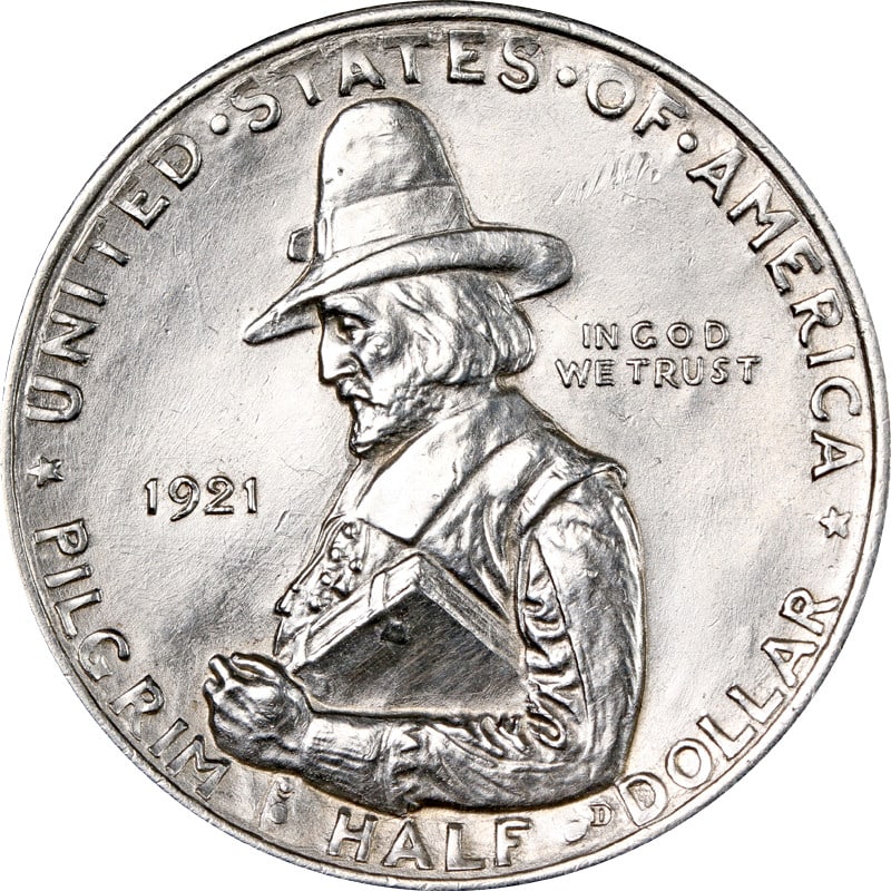 1921 Silver Pilgrim Commemorative Half Dollar United States Coin (1 of 2)