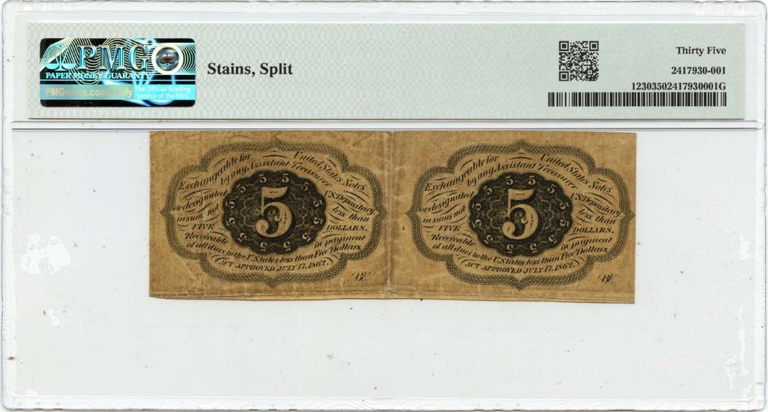 Uncut Pair 5 Cent Fractional Notes PMG VF35 First Issue - 2