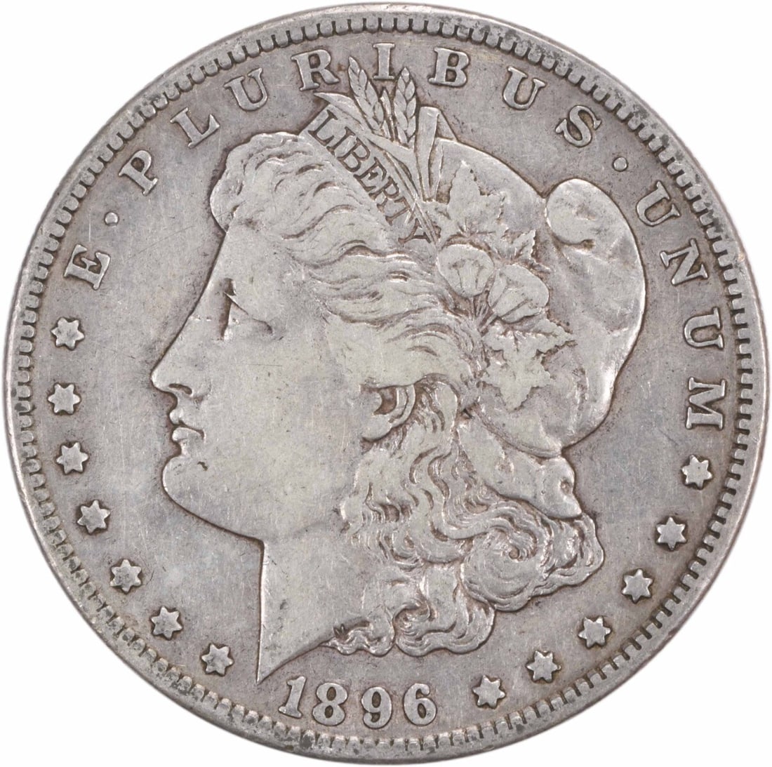 1896-S Morgan Silver Dollar VF Uncertified 90% Silver Coin: 1896-S Morgan Silver Dollar VF Uncertified 90% Silver Coin This 1896-S Morgan Silver Dollar is a beautiful piece, showcasing the artistry of designer George T. Morgan. It features a circulated conditi