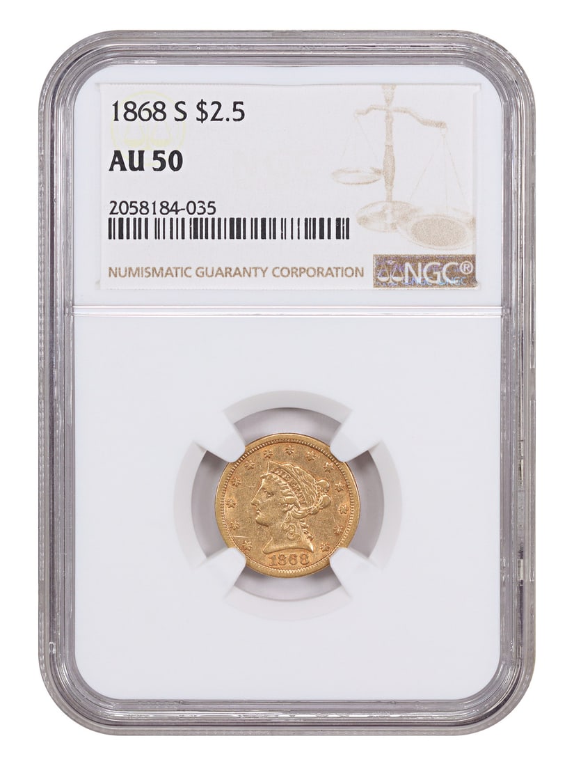 Low Mintage 1868-S Liberty Head $2.50 Gold Coin NGC AU50 (1 of 4)