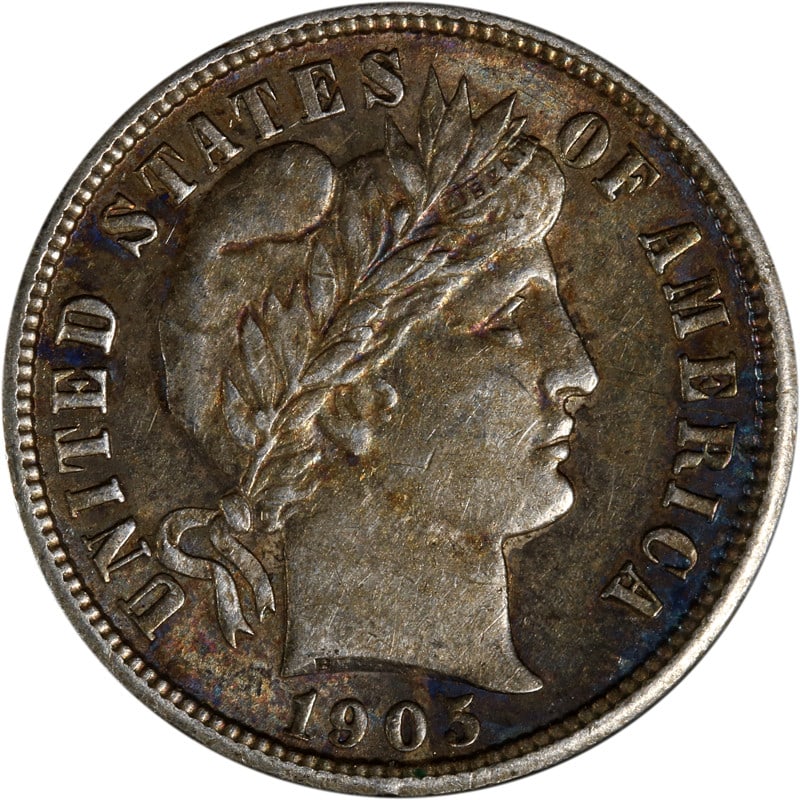 1905 Philadelphia Silver Barber Dime United States Circulated Coin (1 of 2)