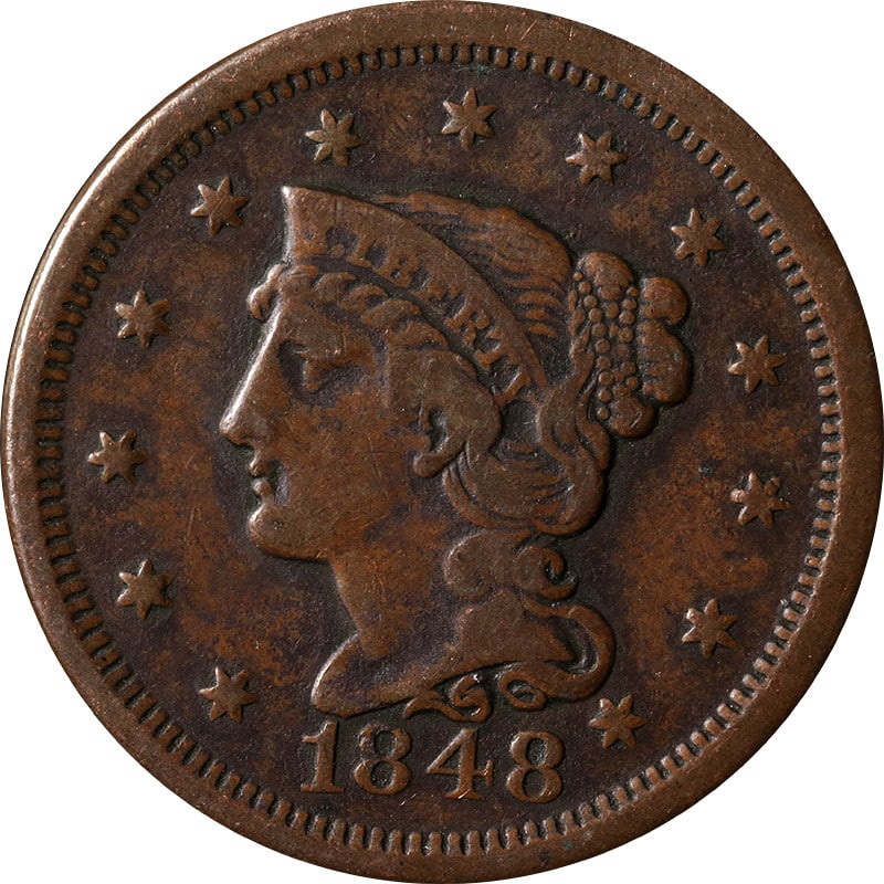 1848 United States Copper Large Cent Circulated Coin (1 of 2)