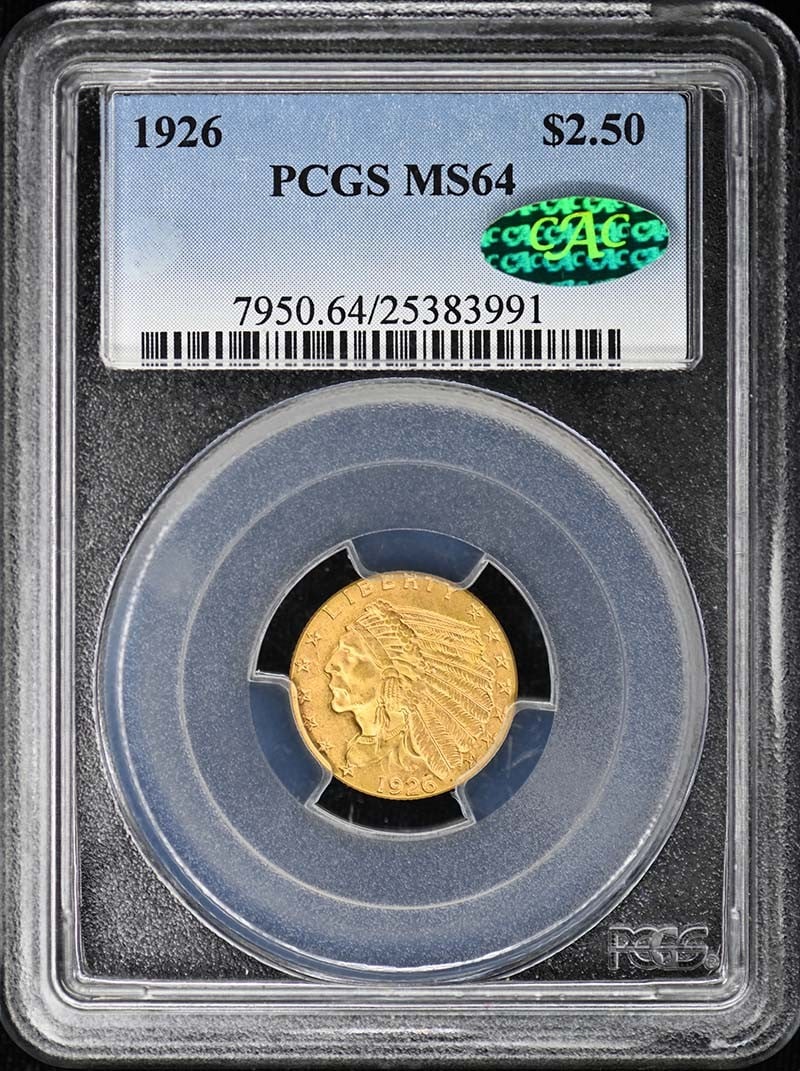 1926 Indian Head $2.50 Gold Coin PCGS MS64 CAC Certified (1 of 4)