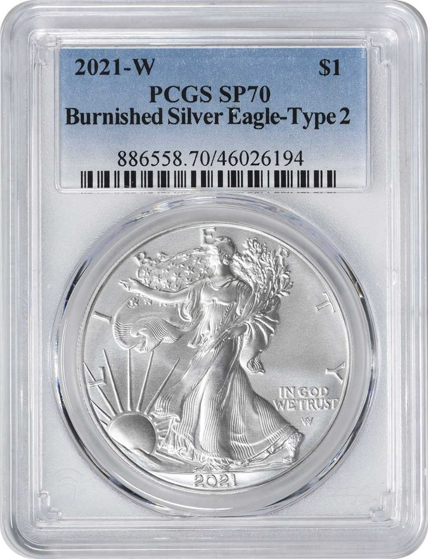 PCGS SP70 Burnished 2021-W Silver Eagle Type 2 One Ounce Coin (1 of 2)