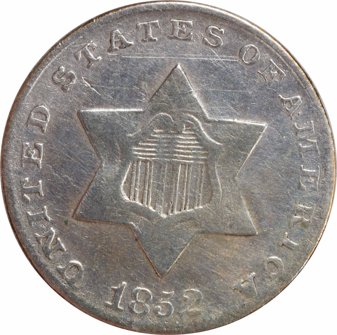 1852 Three Cent Silver Coin KM 75 Circulated Uncertified (1 of 2)