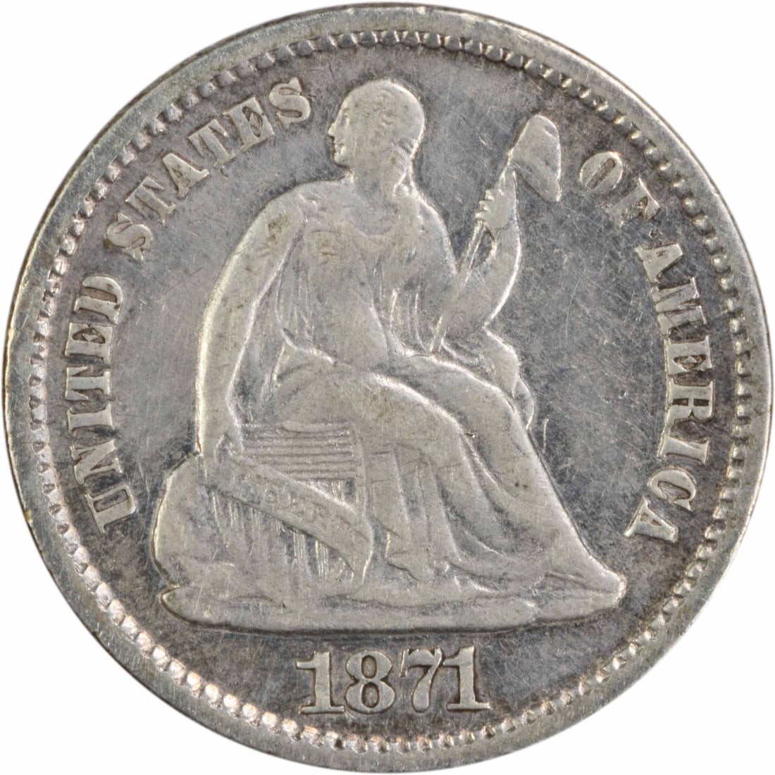 1871 Liberty Seated Half Dime EF Uncertified Philadelphia Mint: 1871 Liberty Seated Half Dime EF Uncertified Philadelphia Mint This 1871 Liberty Seated Silver Half Dime is a remarkable piece of American numismatic history. Struck in Philadelphia, it features a bea