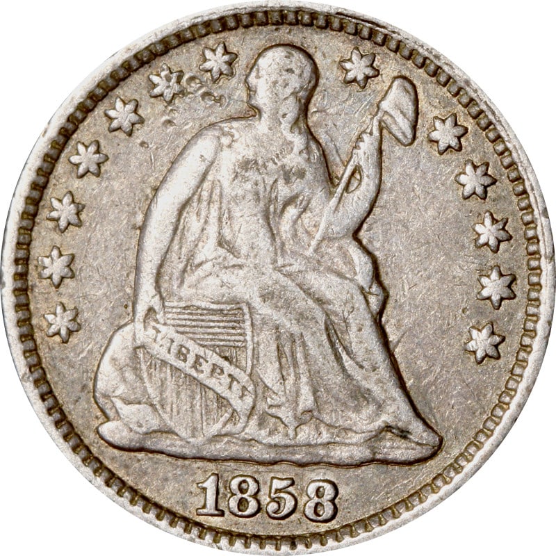 1858-P Seated Liberty Half Dime 90% Silver Circulated Coin (1 of 2)