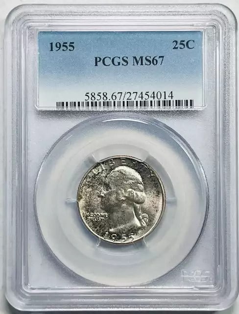 1955 P Washington Quarter Silver Certified PCGS MS 67 (1 of 2)