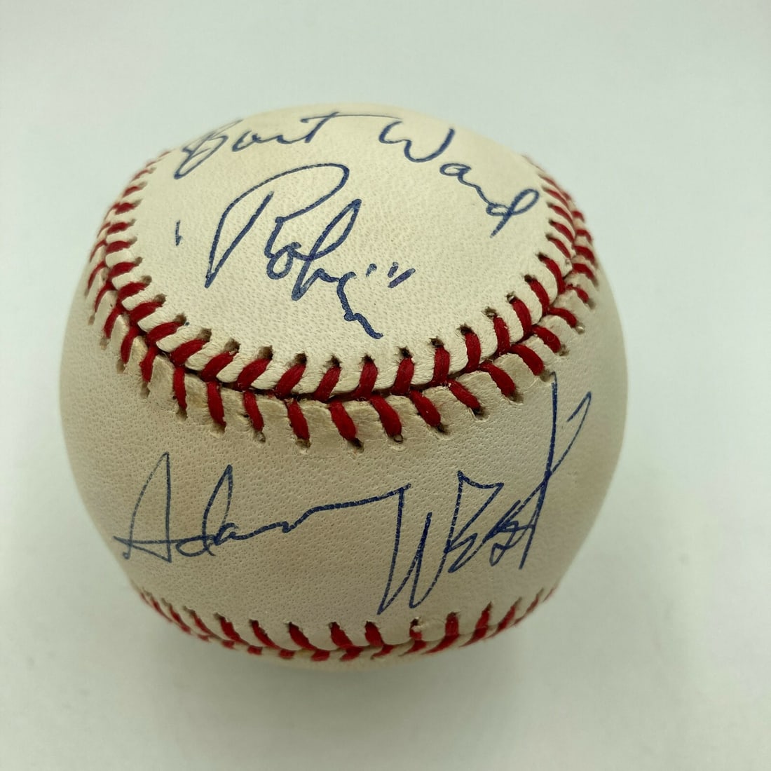 Dual Signed Adam West Burt Ward Batman Robin Baseball JSA COA: Dual Signed Adam West Burt Ward Batman Robin Baseball JSA COA This is an officially licensed National League baseball, dual signed by the iconic duo Adam West and Burt Ward, known for their roles as B