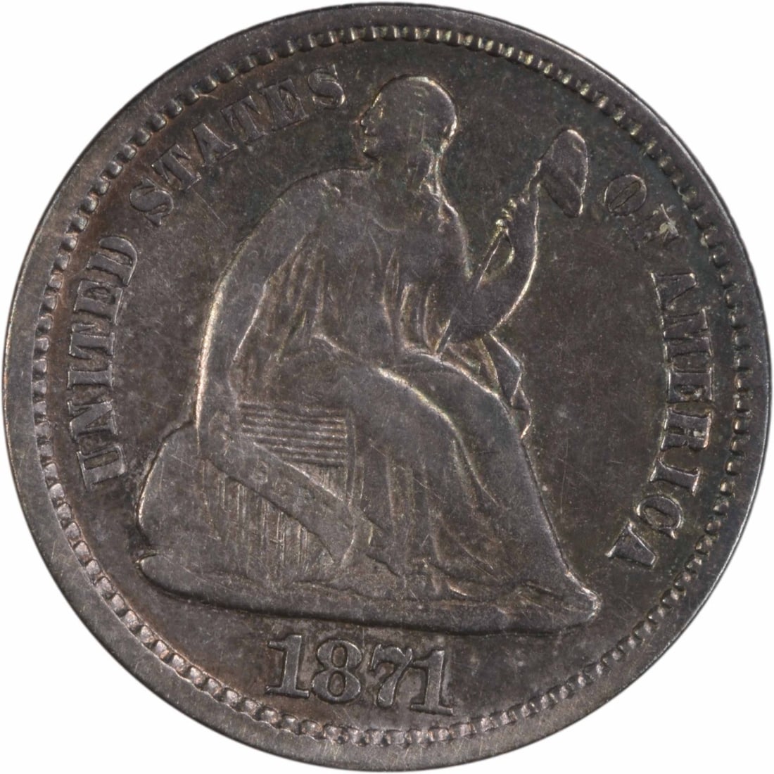 1871 Liberty Seated Half Dime EF Uncertified 90% Silver: 1871 Liberty Seated Half Dime EF Uncertified 90% Silver This 1871 Liberty Seated Silver Half Dime features a classic design by Christian Gobrecht, showcasing the intricate artistry of the era. Produce