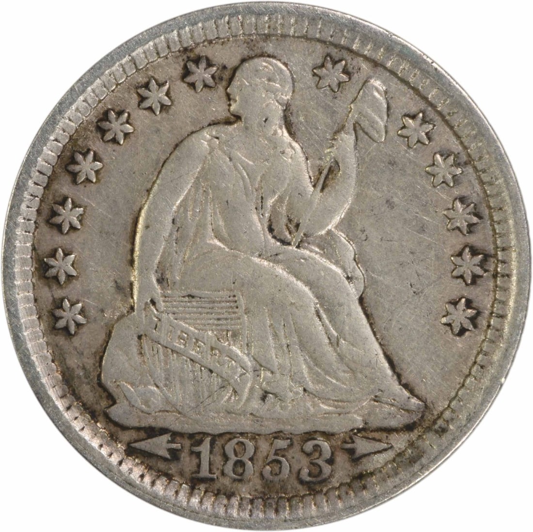 1853 Liberty Seated Half Dime 90% Silver Uncertified: 1853 Liberty Seated Half Dime 90% Silver Uncertified This 1853 Liberty Seated Silver Half Dime features exquisite craftsmanship and historical significance. Struck in Philadelphia, this coin is made f