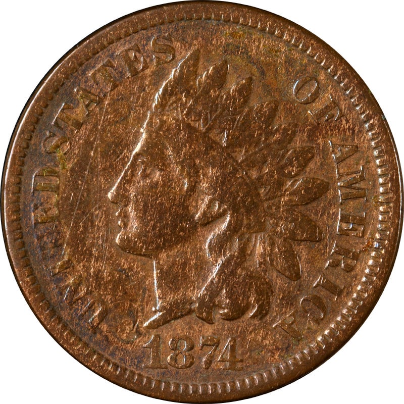 1874 Indian Cent Copper Coin Circulated Uncertified (1 of 2)