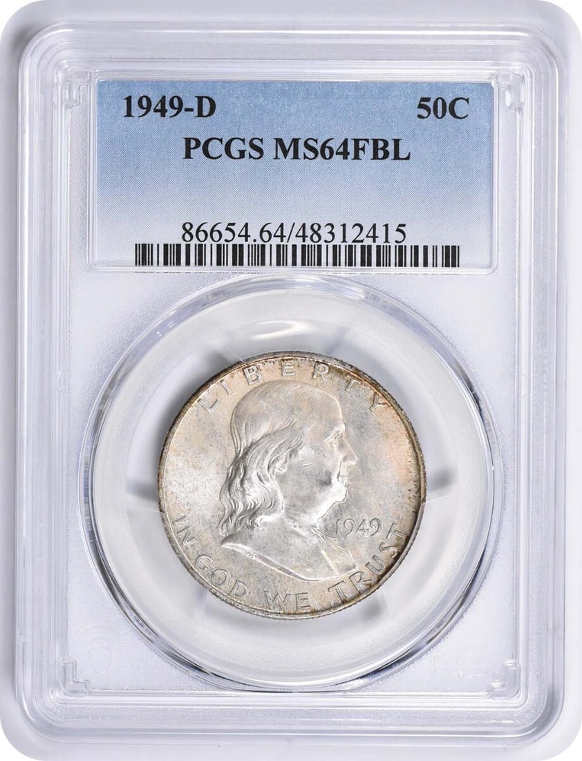 1949-D Franklin Half Dollar MS64FBL PCGS Toned Uncirculated Coin (1 of 2)