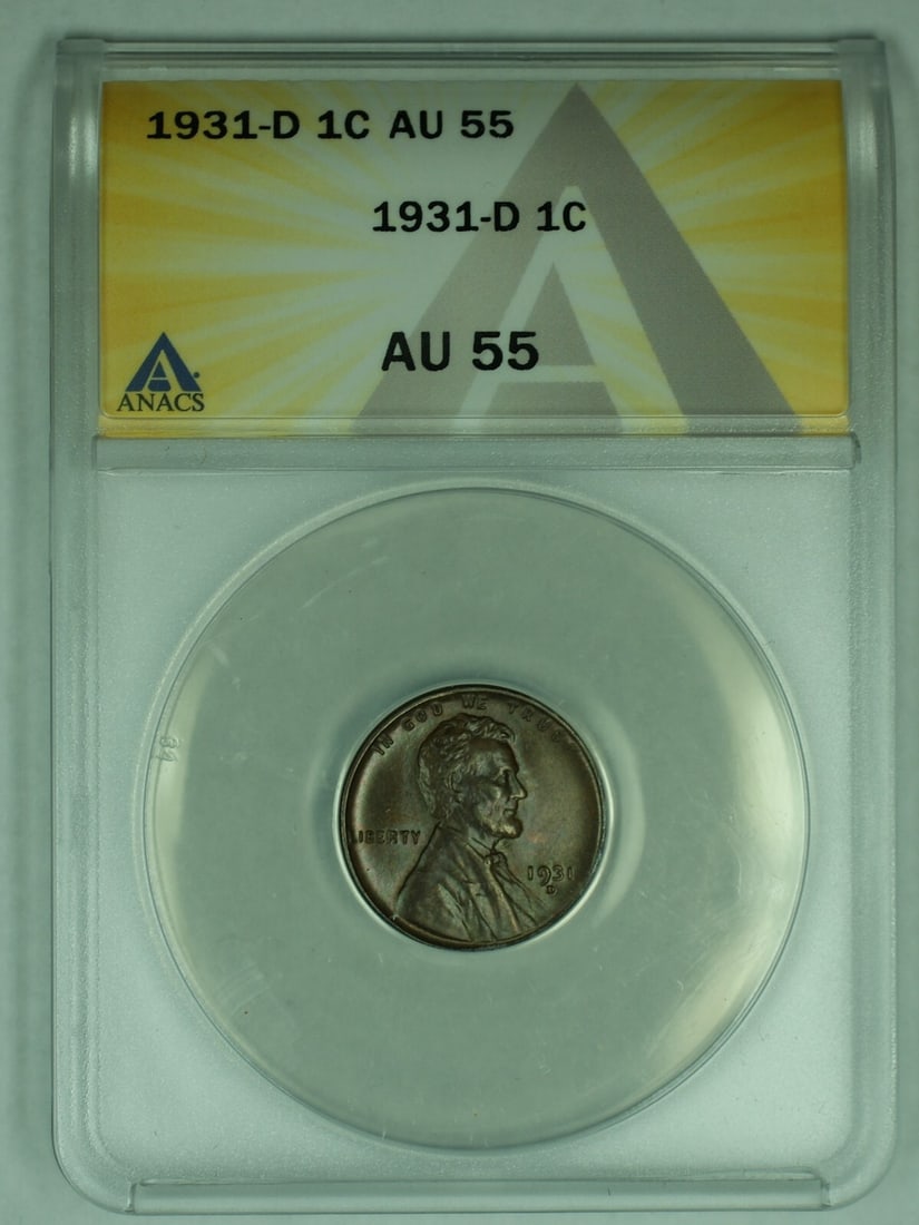 1931-D Lincoln Wheat Cent ANACS AU 55 Certified US Small Cent (1 of 2)