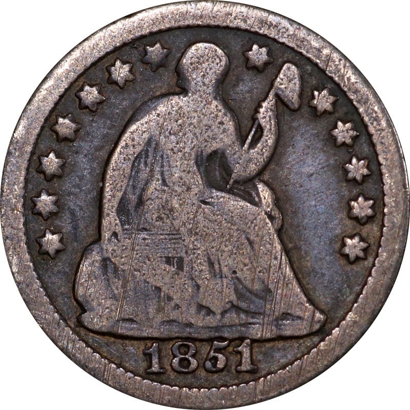 1851-O Seated Liberty Half Dime Circulated Silver Coin (1 of 2)