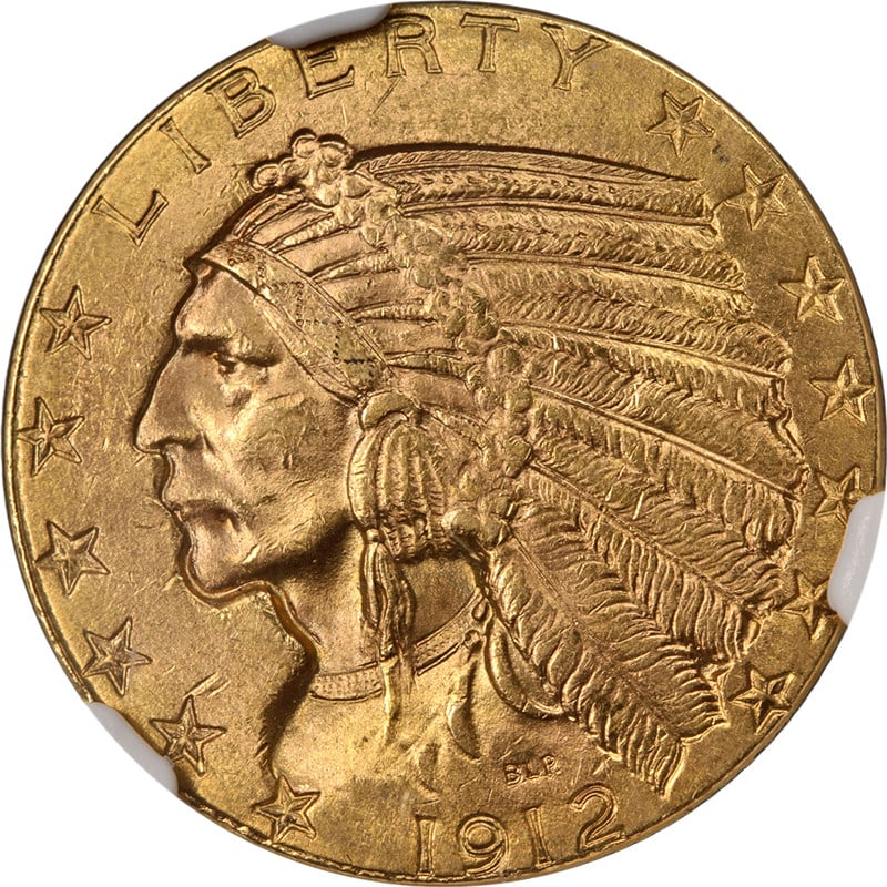 1912 Philadelphia Indian Gold $5 Coin NGC MS63 Uncirculated Strong Strike: 1912 Philadelphia Indian Gold $5 Coin NGC MS63 Uncirculated Strong Strike This 1912-P Indian Gold $5 coin from the Philadelphia Mint is certified by NGC with a grade of MS63. The coin is uncirculated