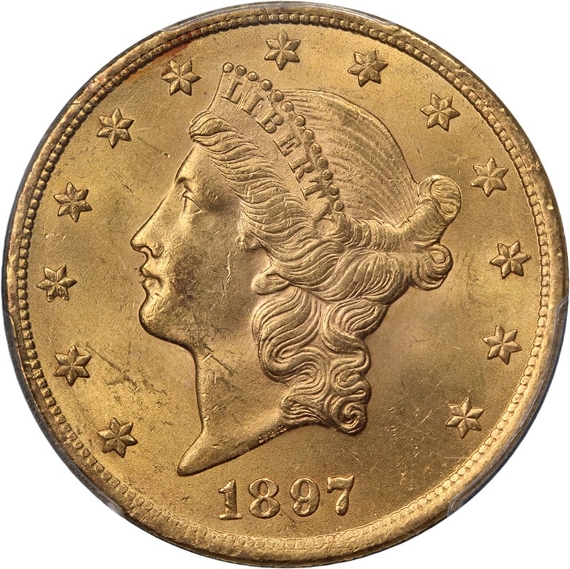 United States 1897-P $20 Liberty Gold Coin PCGS MS63 Uncirculated (1 of 4)