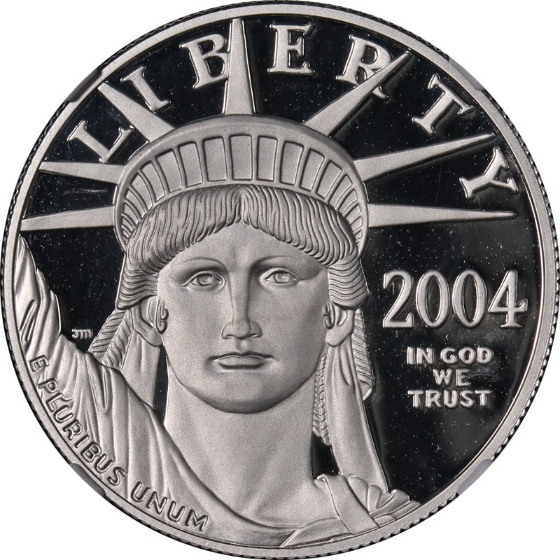 NGC PF70 Ultra Cameo 2004-W $100 Platinum Eagle 1 oz Coin: NGC PF70 Ultra Cameo 2004-W $100 Platinum Eagle 1 oz Coin This 2004-W Platinum American Eagle $100 coin is graded by NGC as PF70 Ultra Cameo, indicating a perfect proof coin with exceptional luster an