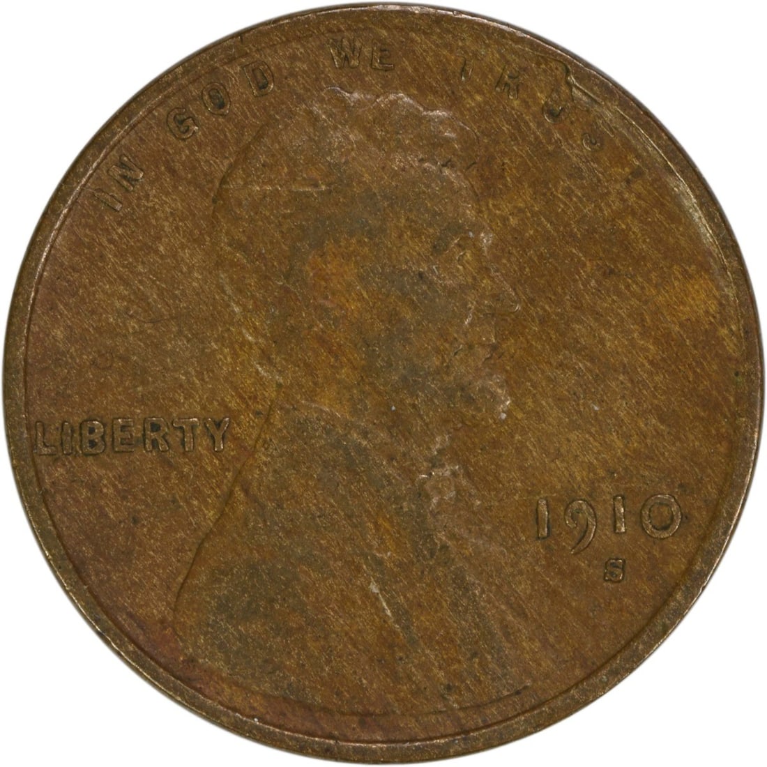 1910-S Lincoln Wheat Cent EF Uncertified Copper Coin (1 of 2)