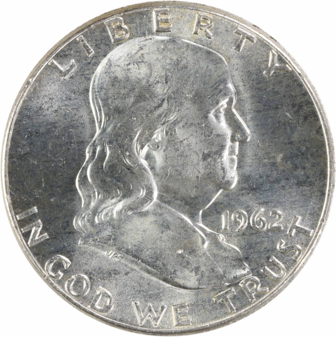 Choice BU 1962 Silver Franklin Half Dollar Uncertified Coin: Choice BU 1962 Silver Franklin Half Dollar Uncertified Coin This is a 1962 Franklin Half Dollar coin from the United States, featuring a silver composition. The coin is uncirculated and graded as Choi
