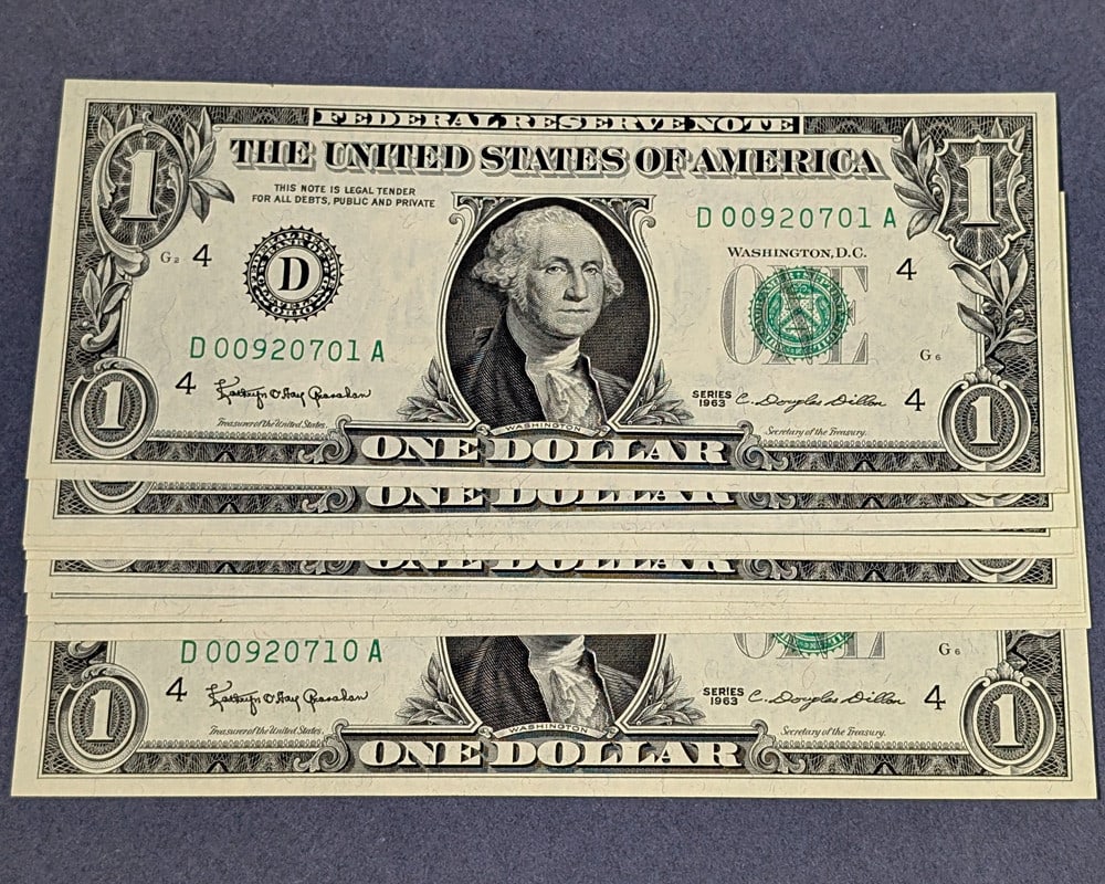1963 $1 Federal Reserve Notes Cleveland 10pc Consecutive Gem CU (1 of 2)