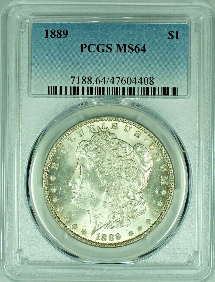 PCGS MS 64 Certified 1889 Silver Morgan Dollar Coin (1 of 2)