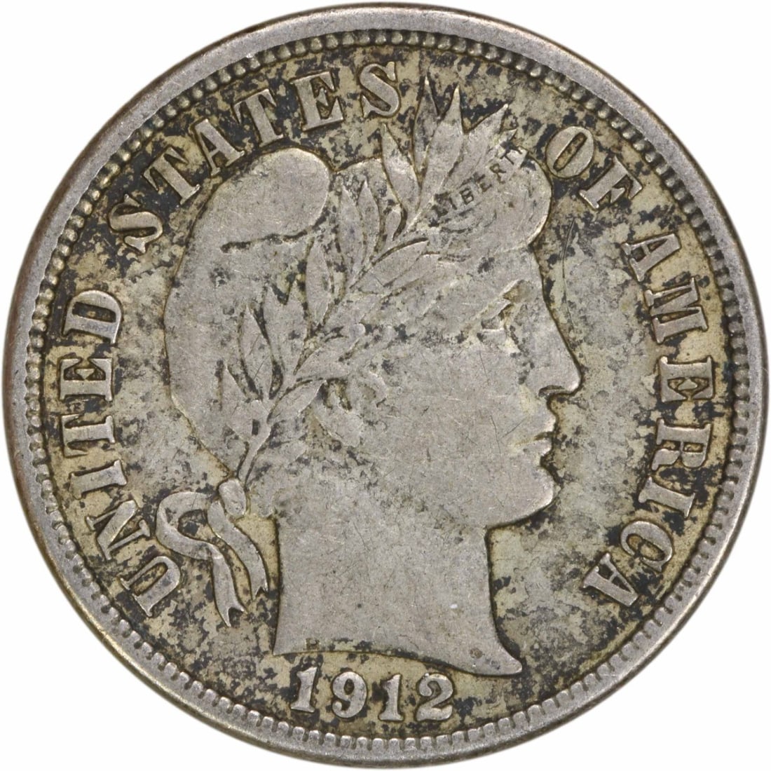 1912-D Barber Silver Dime AU Uncertified 10C Coin: 1912-D Barber Silver Dime AU Uncertified 10C Coin This 1912-D Barber Silver Dime features a striking design by Charles E. Barber, showcasing the classic depiction of Liberty on the obverse and a detai