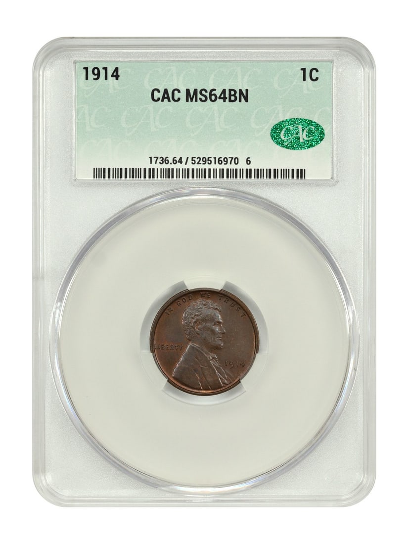1914 Lincoln Cent MS64BN CACG Wheat Reverse Uncirculated (1 of 4)