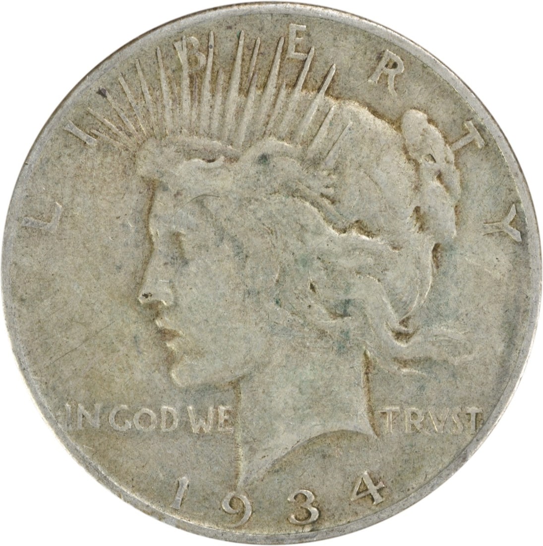 1934-S Peace Silver Dollar Circulated San Francisco 90% Silver: 1934-S Peace Silver Dollar Circulated San Francisco 90% Silver This 1934-S Peace Silver Dollar is a captivating piece of numismatic history. Featuring a striking design by Anthony de Francisci, this c