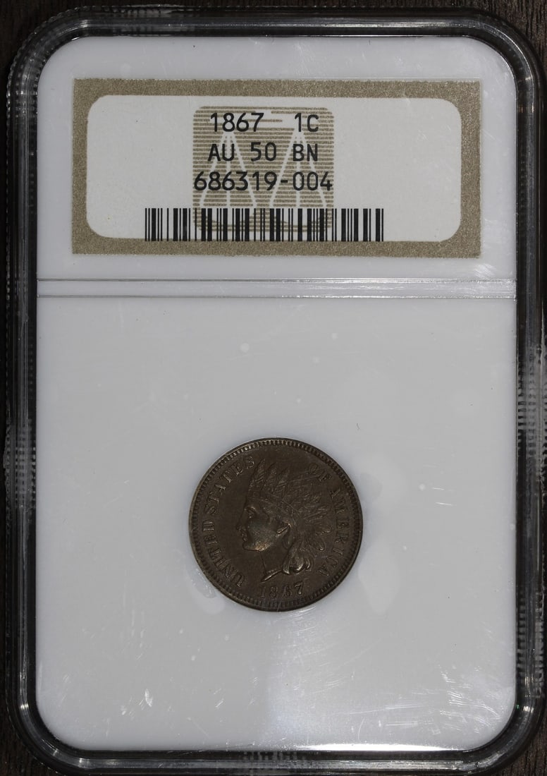 1867 Indian Head Small Cent AU50 BN Graded by NGC (1 of 4)