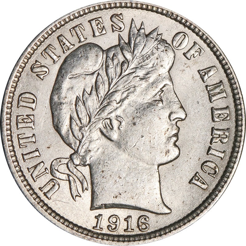 1916 Silver Dime Barber Design Philadelphia Mint Circulated US Coin (1 of 2)