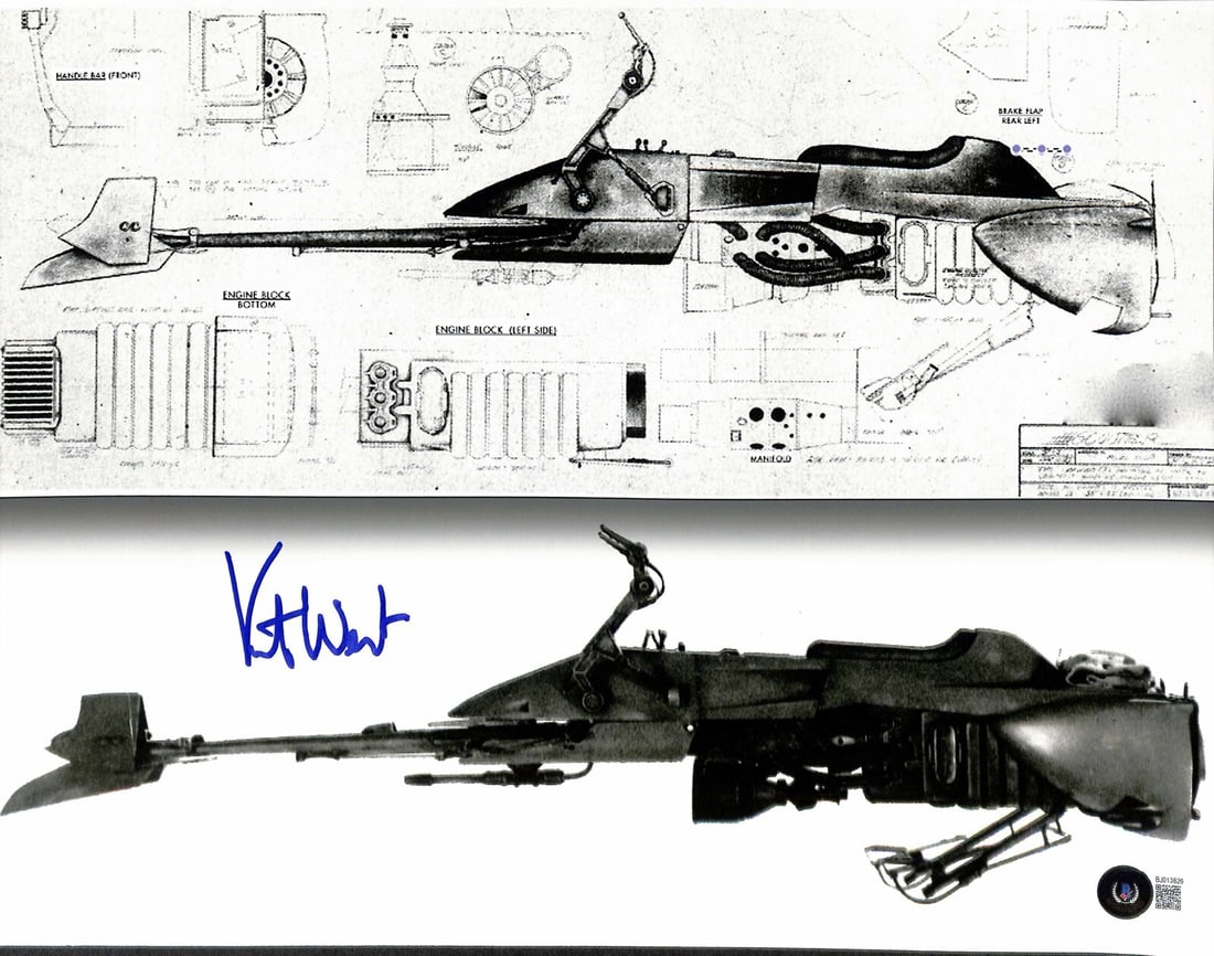 Kit West Signed Star Wars ROTJ 11x14 Photo Beckett Certified: Kit West Signed Star Wars ROTJ 11x14 Photo Beckett Certified This autographed 11x14 color photograph features Kit West, the mechanical effects supervisor for Star Wars: Return of the Jedi. Signed in b