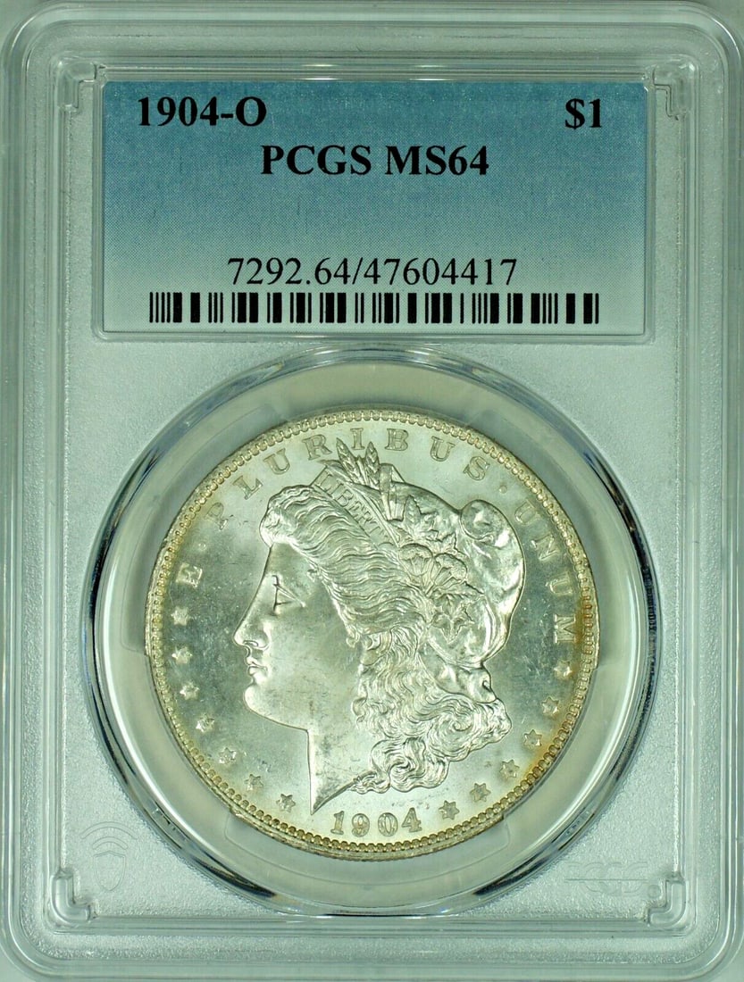 PCGS MS 64 1904-O Morgan Silver Dollar Toned Reverse $1 Coin: PCGS MS 64 1904-O Morgan Silver Dollar Toned Reverse $1 Coin This is a 1904-O Morgan Silver Dollar $1 coin from the United States. The coin is uncirculated and features a toned reverse. It has been gr