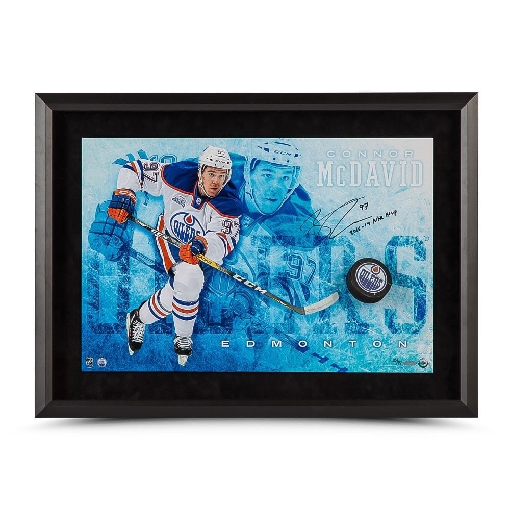 Connor McDavid Autographed Framed 16x20 Photo Inscribed #/97 Upper Deck: Connor McDavid Autographed Framed 16x20 Photo Inscribed #/97 Upper Deck This limited edition Connor McDavid autographed 16X20 framed photo captures the star player in action, showcasing his electrifyi